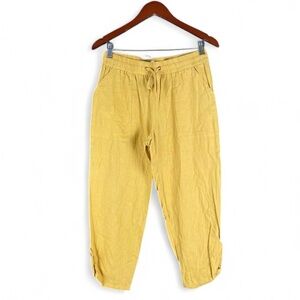 NWOT Jules & Leopold Women’s M Mustard Yellow Pull-on Cropped Linen Blend Pants